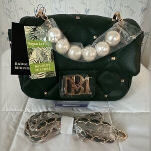 Badgley Mischka Dark Green Quilted Crossbody Bag